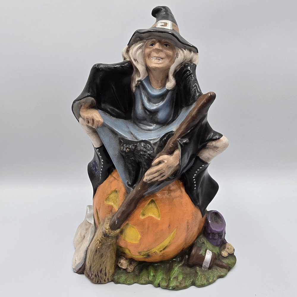 Vintage Byron Molds 1970s Halloween Witch Pumpkin Black Cat Ceramic 10.25"